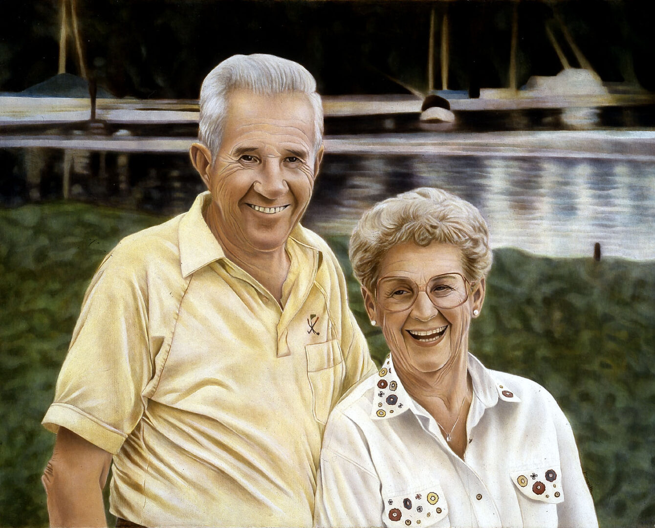 oil painting of smiling old couple