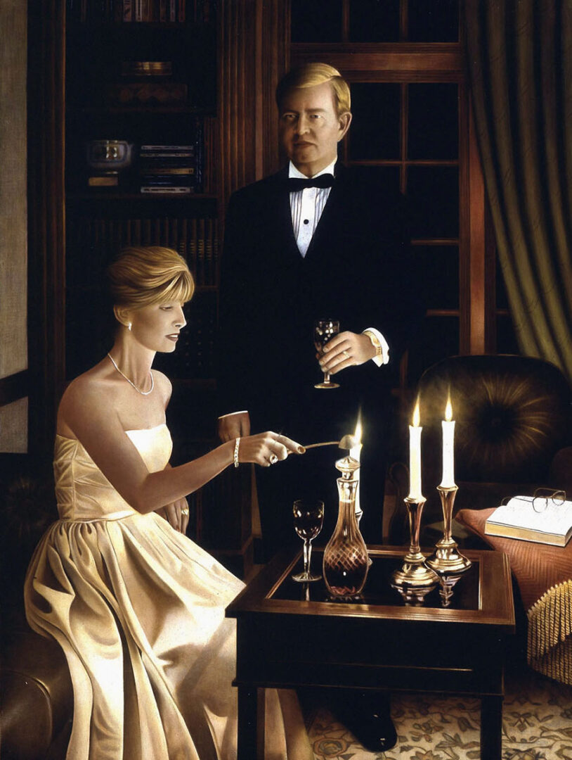 oil painting of couple in formalwear